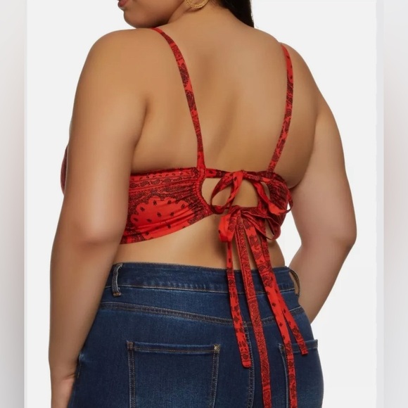 Soft Sport NWOT bandana print red tie back crop top size 3X - Picture 13 of 13